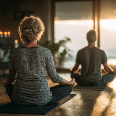 Grup de seniori fericiți după yoga